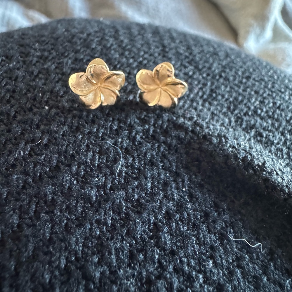 14k Gold Plumeria Stud Earrings